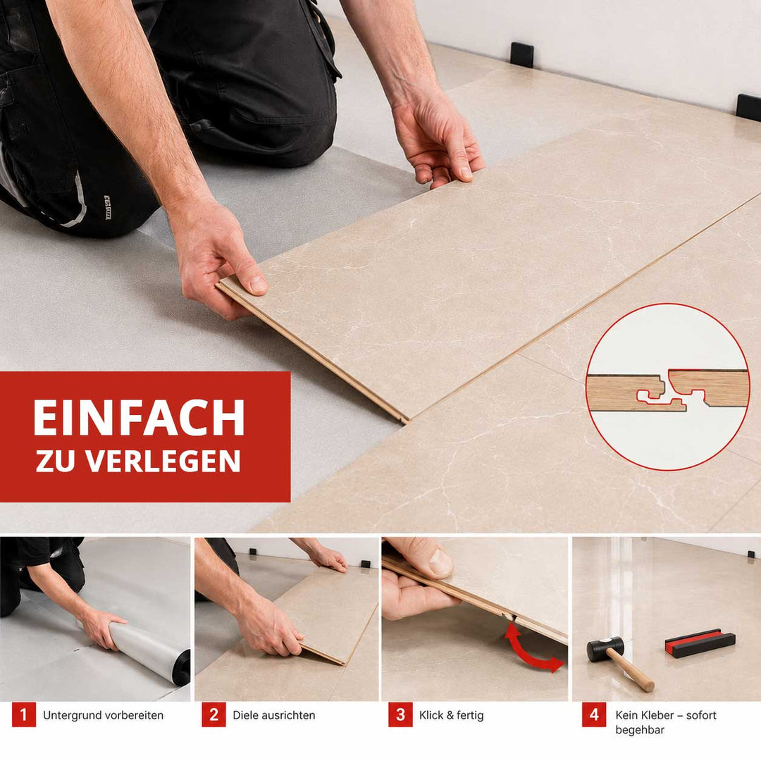 Laminat Kronotex Falquon Stone 2.0 Hochglanz Botticino Classico Light - Reud Bodenarena