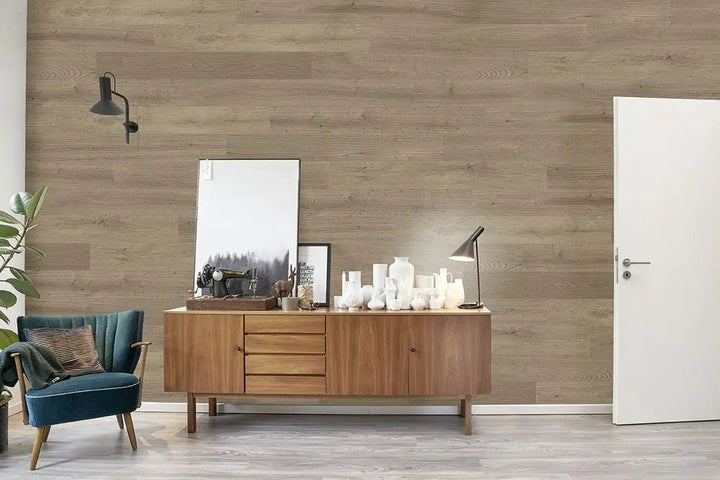 WALL!T Naturtraum Morgentau Wandpaneele verlegt im Wohnraum – Reud Bodenarena