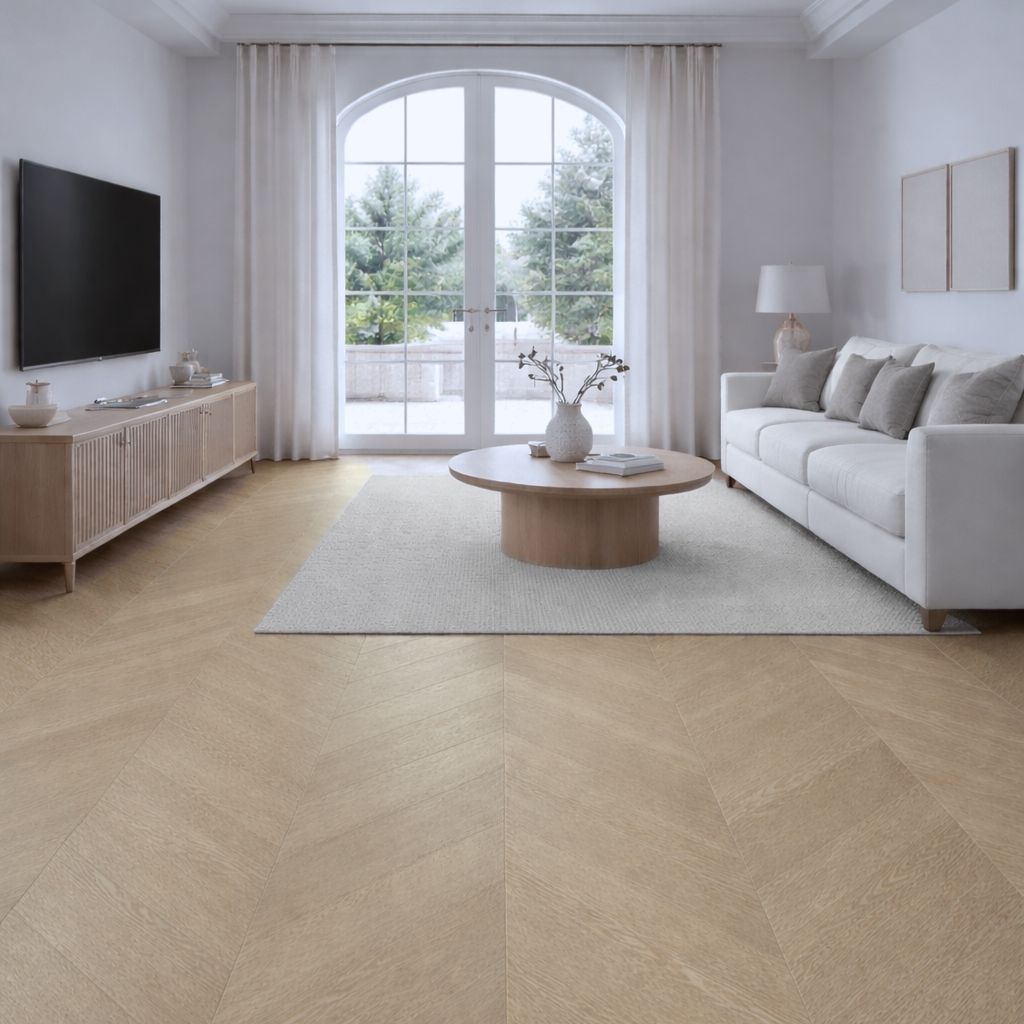 Klick Vinyl Chevron Eiche Natur mit Trittschalldämmung - Reud Bodenarena