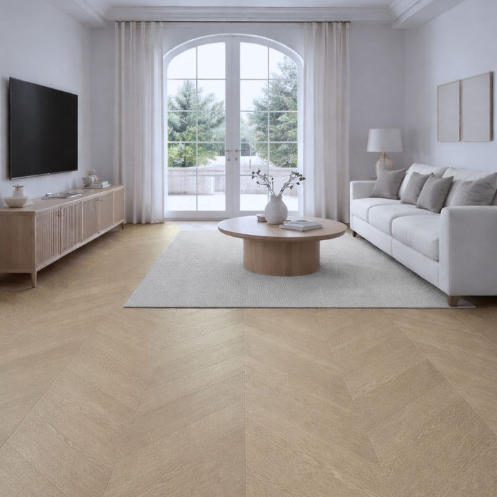 Klick Vinyl Chevron Eiche Natur mit Trittschalldämmung - Reud Bodenarena