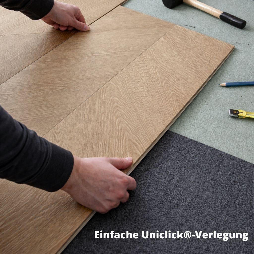 Klick Vinyl Chevron Eiche Natur mit Trittschalldämmung - Reud Bodenarena