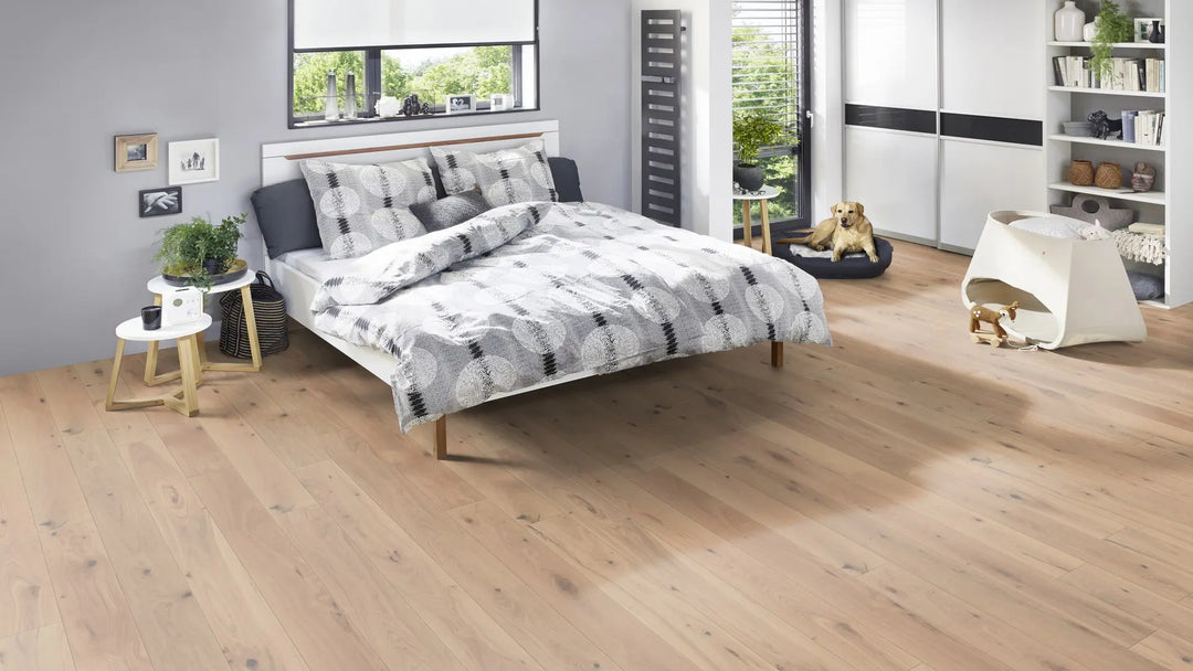 Aida Eiche rustikal gefast gebürstet weiss geölt Landhausdiele Fertigparkett Klick