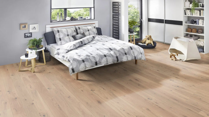 Aida Eiche rustikal gefast gebürstet weiss geölt Landhausdiele Fertigparkett Klick