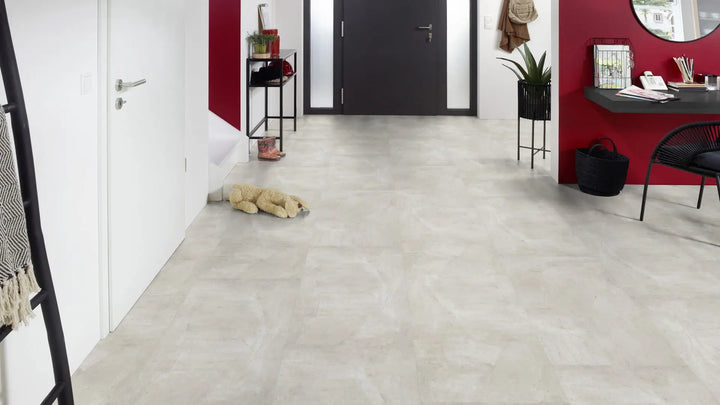 GreenLine Silent XL Stone Flieseoptik Travertin weiß mit Trittschalldämmung Vinylboden