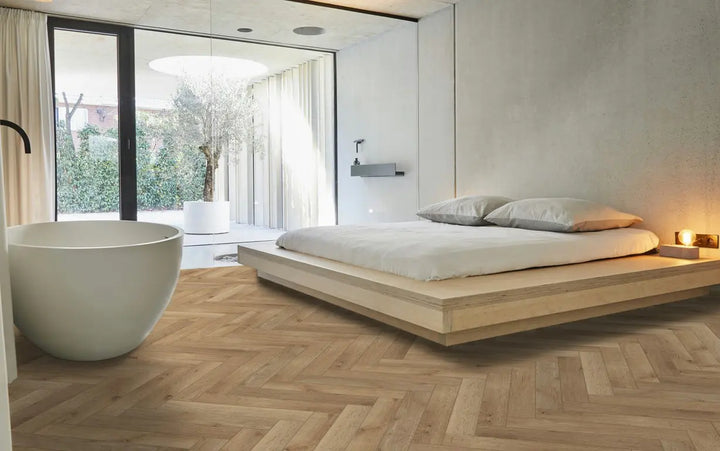 COREtec Naturals Fischgrät Series Lumber mit Kork Trittschalldämmung Vinylboden Klick