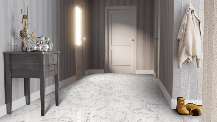 Kronotex Falquon Stone 2.0 XL Fliesenoptik Glamour Hochglanz Carrara Marmor Laminat