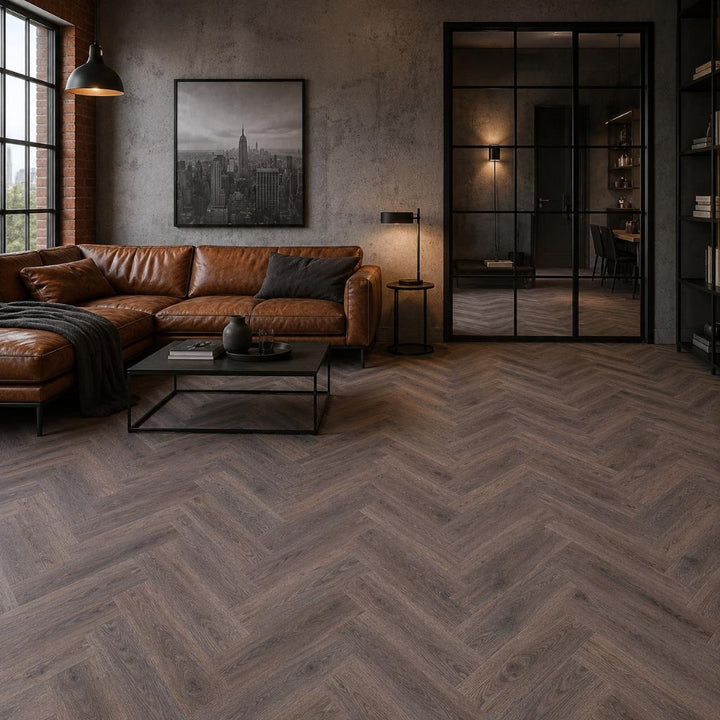 Check One Premium Herringbone 2076H Boxbach Eiche Loft Klick Vinylboden Fischgrätoptik - REUD Bodenarena