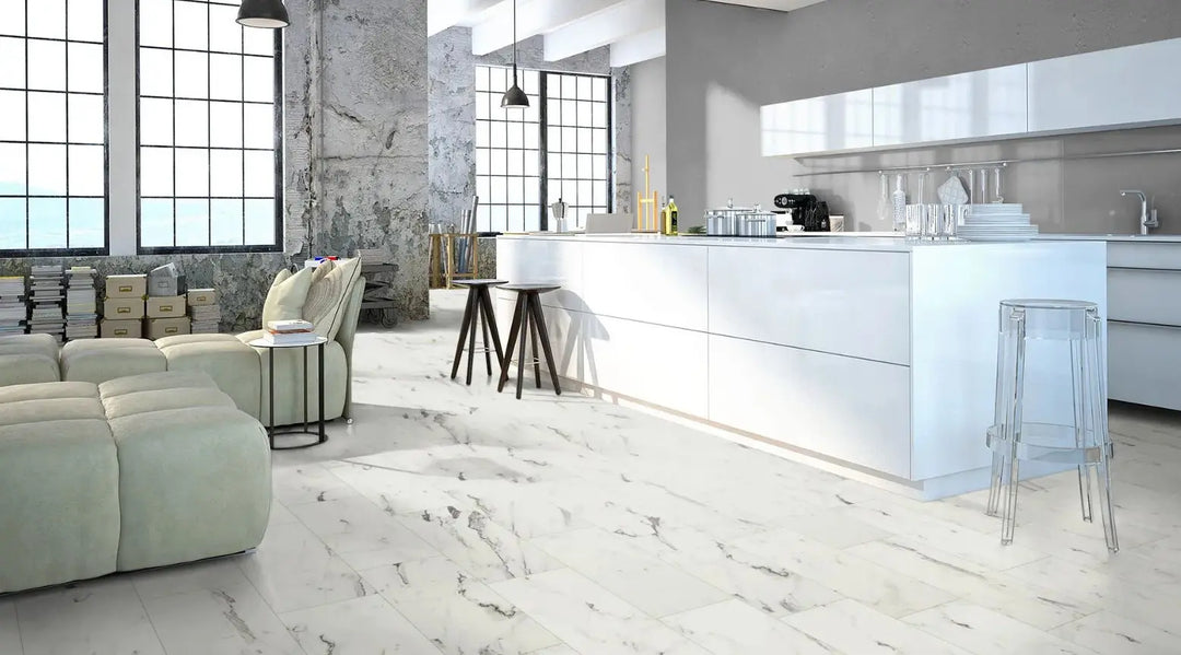 Classen Visiogrande Fliesenoptik Marmor weiß Brigida wasserresistente Laminat Klick