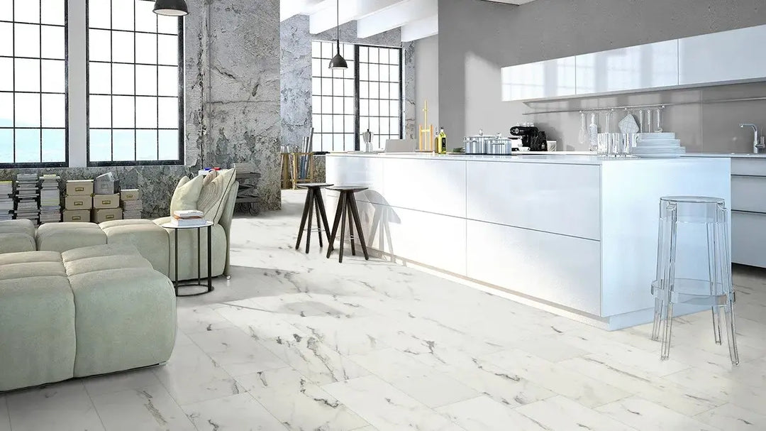 Classen Visiogrande Fliesenoptik Marmor weiß Brigida wasserresistente Laminat Klick