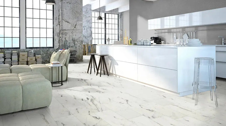 Classen Visiogrande Fliesenoptik Marmor weiß Brigida wasserresistente Laminat Klick