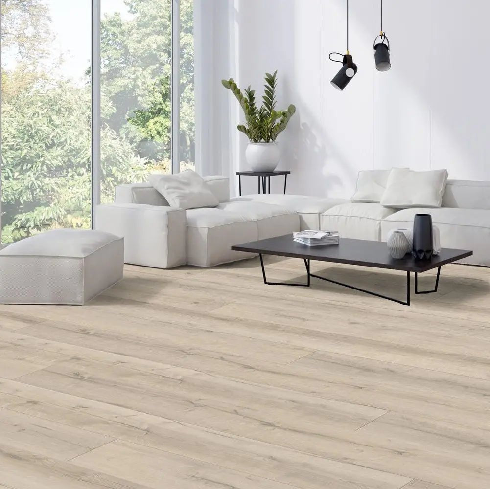Decoflooring Eiche Polar Landhausdiele integrierter Trittschalldämmung Vinylboden Klick