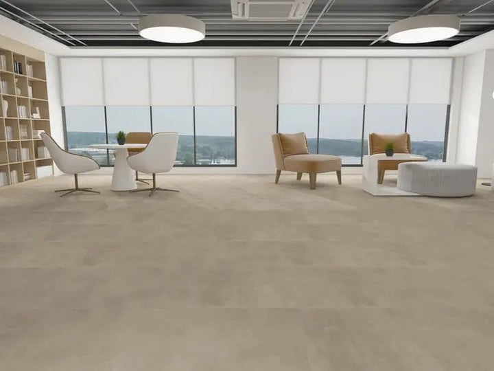 Klick Vinylboden Fliese XXL beige Concrete mit Trittschall
