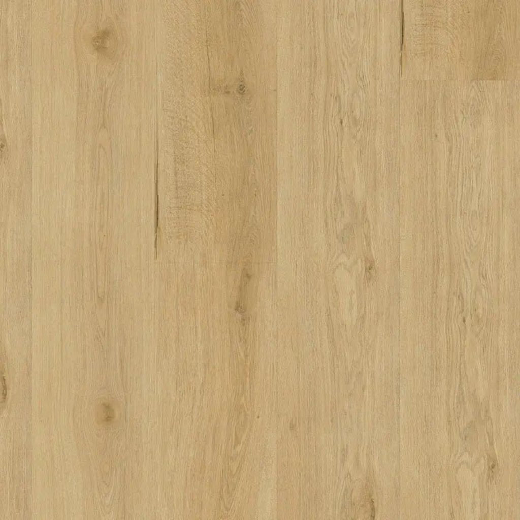Decoflooring Eiche Normandie Glue 2.5 Klebevinylboden Oberflächendetail - warme Champagne-Färbung, Holzmaserung, strukturierte Oberfläche - Reud