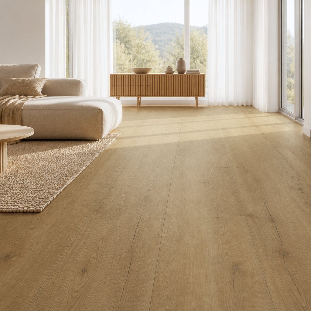 Decoflooring Klick Vinylboden Eiche Palazzo mit Trittschall Wohnzimmer - REUD-Bodenarena