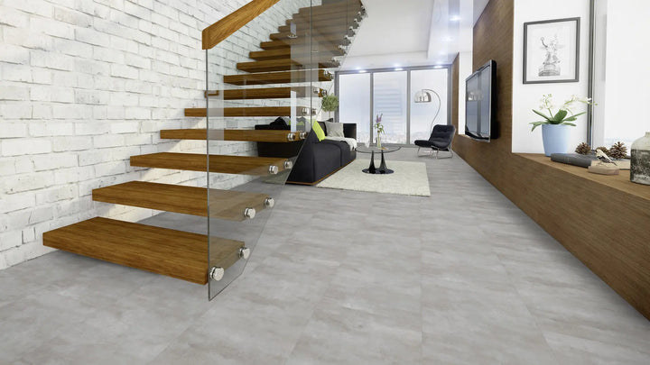 GreenLine Silent XL Stone Fliesenoptik Sichtestrich hell mit Trittschalldämmung Vinylboden