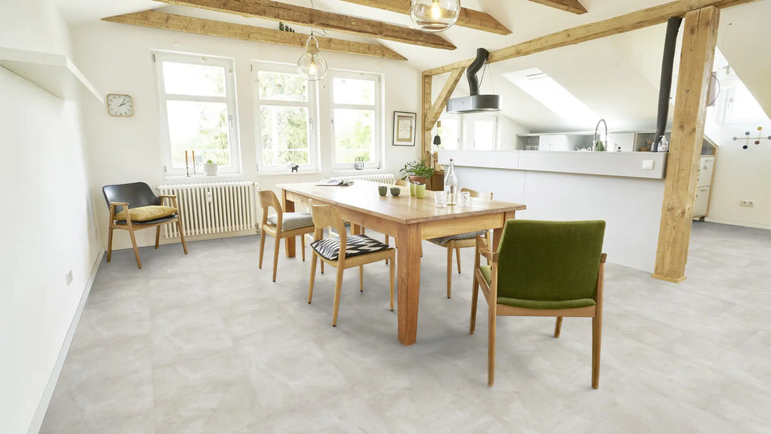 GreenLine Silent XL Stone Flieseoptik Travertin weiß mit Trittschalldämmung Vinylboden