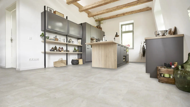 GreenLine Silent XL Stone Flieseoptik Travertin weiß mit Trittschalldämmung Vinylboden