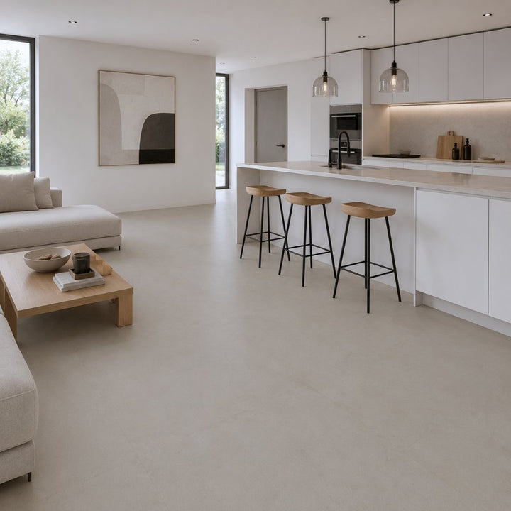 GreenLine Silent XL Stone Fliesenoptik Beton sand mit Trittschalldämmung Vinylboden Klick Küche - REUD-Bodenarena
