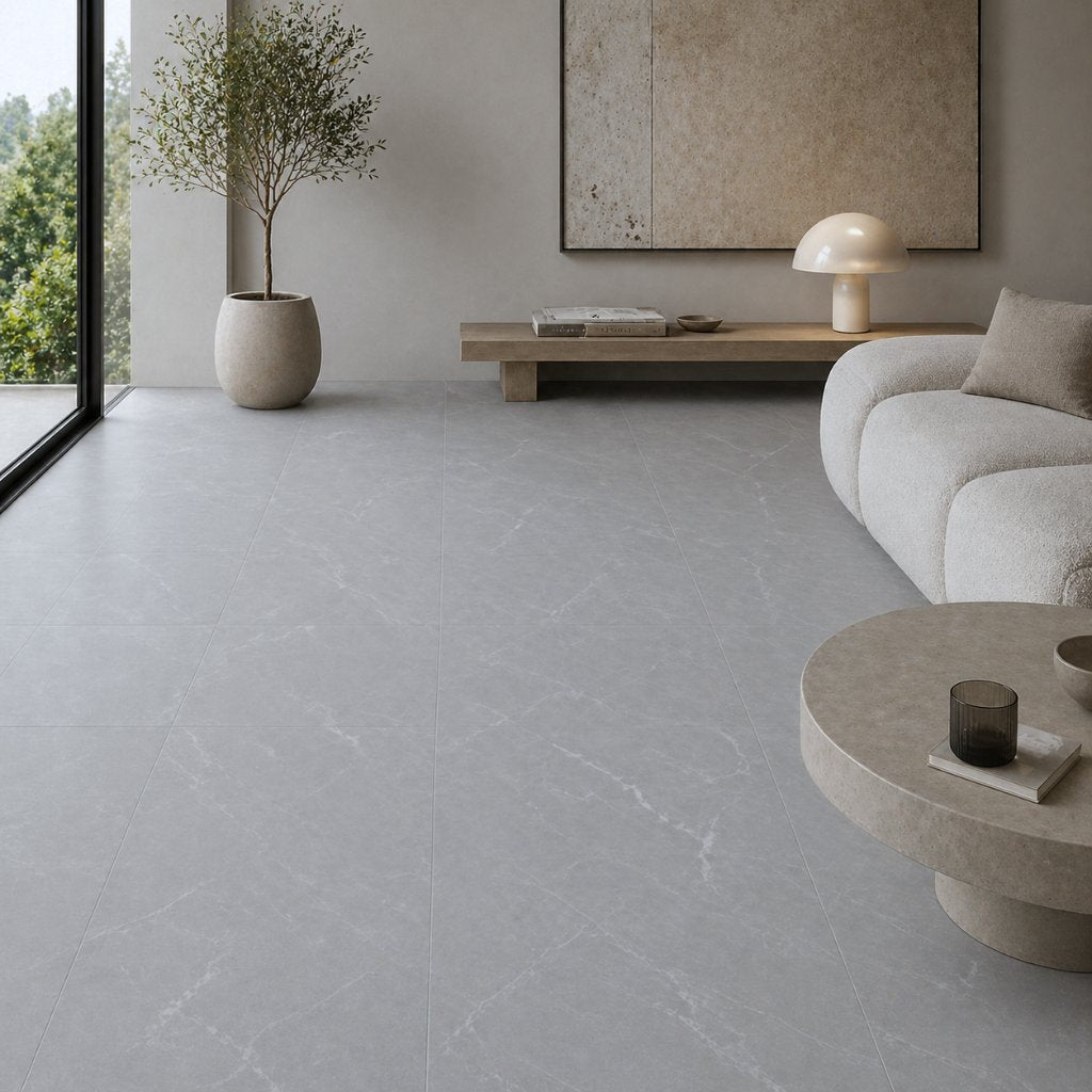 GreenLine Silent XL Stone Fliesenoptik Granit white mit Trittschalldämmung Vinylboden Klick - Reud Bodenarena