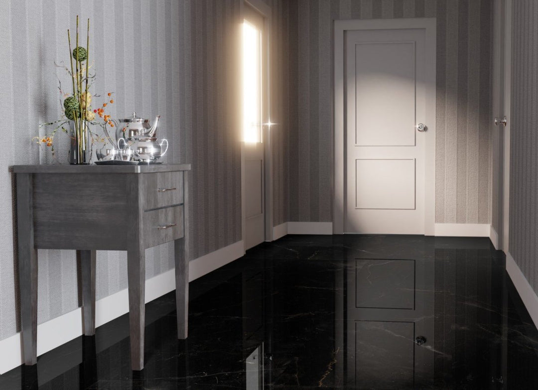 Falquon Stone 2.0 Fliesenoptik Hochglanz Marmorata Nera Laminat Klick - Reud Bodenarena