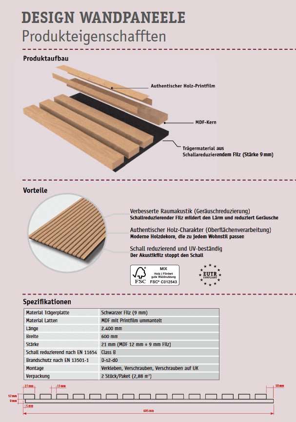 Akustikpaneel Eiche hell MDF Wandpaneel