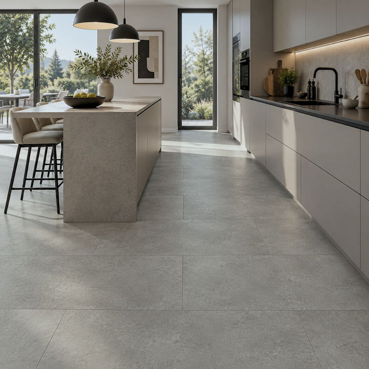 Klick Vinyl Fliesenoptik Lux in Grau - Reud Bodenarena
