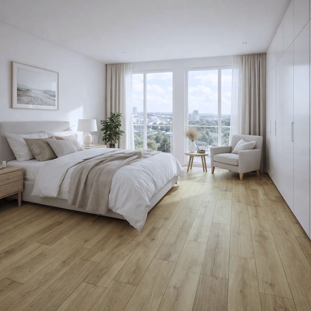Klick Vinyl Eiche Spree mit Trittschalldämmung Schlafzimmer