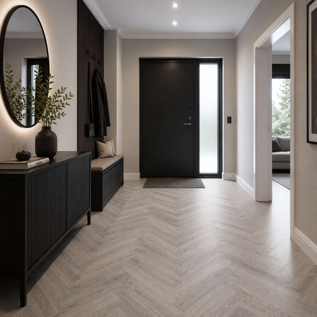 Kronoflooring Herringbone Fischgrät Rutherford Oak Laminat Klick Eingangsbereich - REUD-Bodenarena