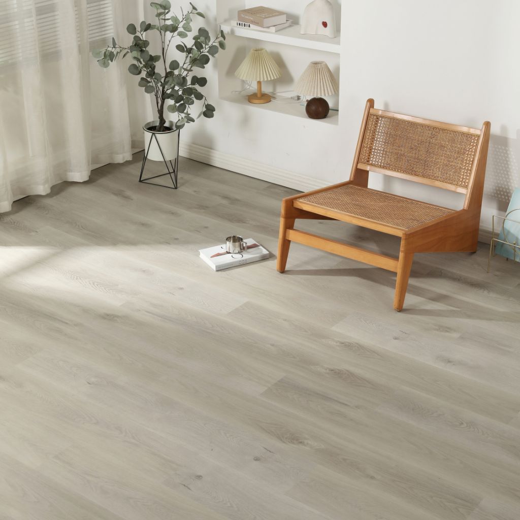 Klick Vinyl Eiche Kim grau-beige mit Trittschall