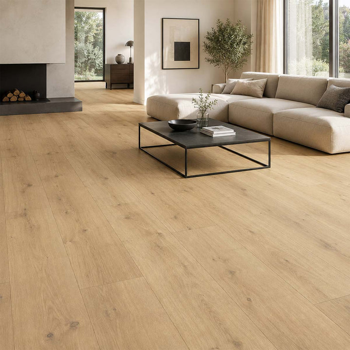 Designboden Eiche Pure Natur Parador mit Trittschalldämmung in einem modernen Wohnzimmer