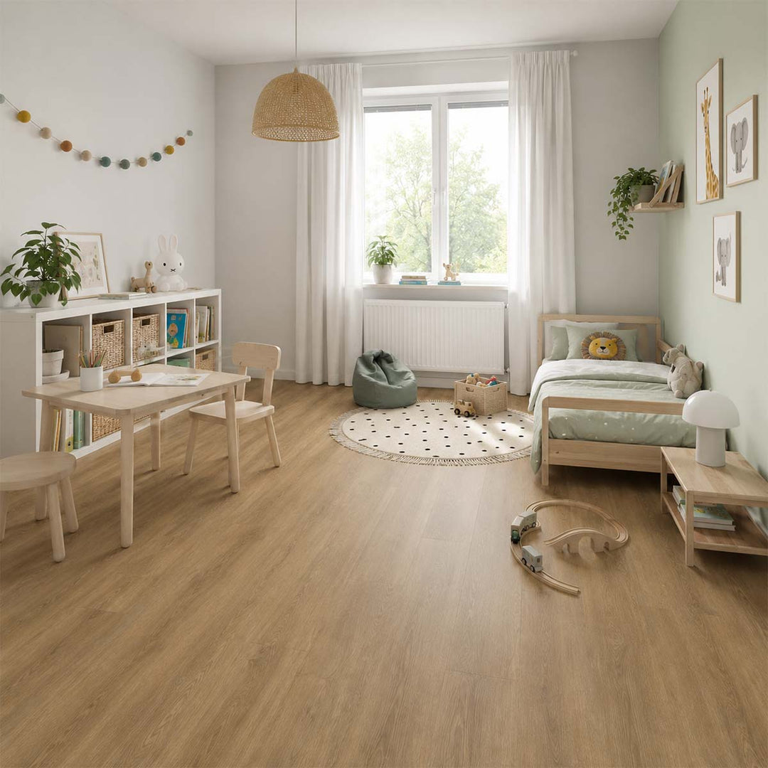 Klick Vinyl Bodencouture SolidCore Santini mit Trittschall in einem hellen Kinderzimmer