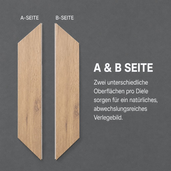Klick Vinyl Chevron Eiche Amber: A- und B-Seite sorgen für ein natürliches, abwechslungsreiches Verlegebild – Reud Bodenarena