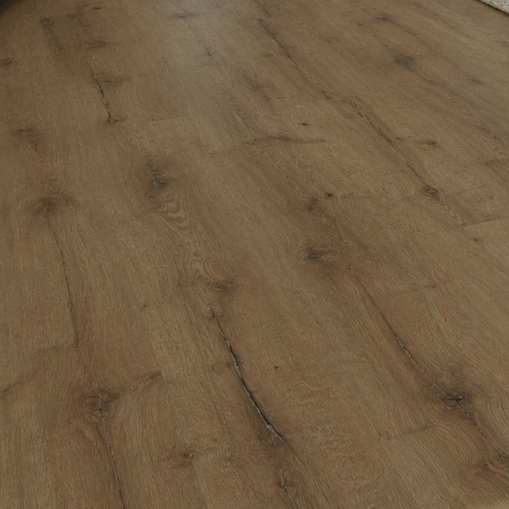 Detailaufnahme der warmen Eiche Maserung von Klick Vinyl Herbst