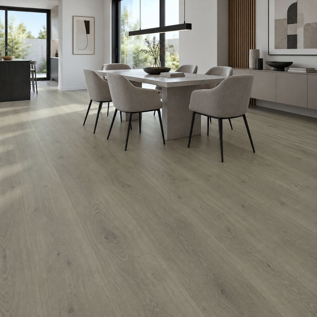 Klick Vinyl Eiche Wini in natürlicher Holzoptik im Wohnzimmer mit Esstisch
