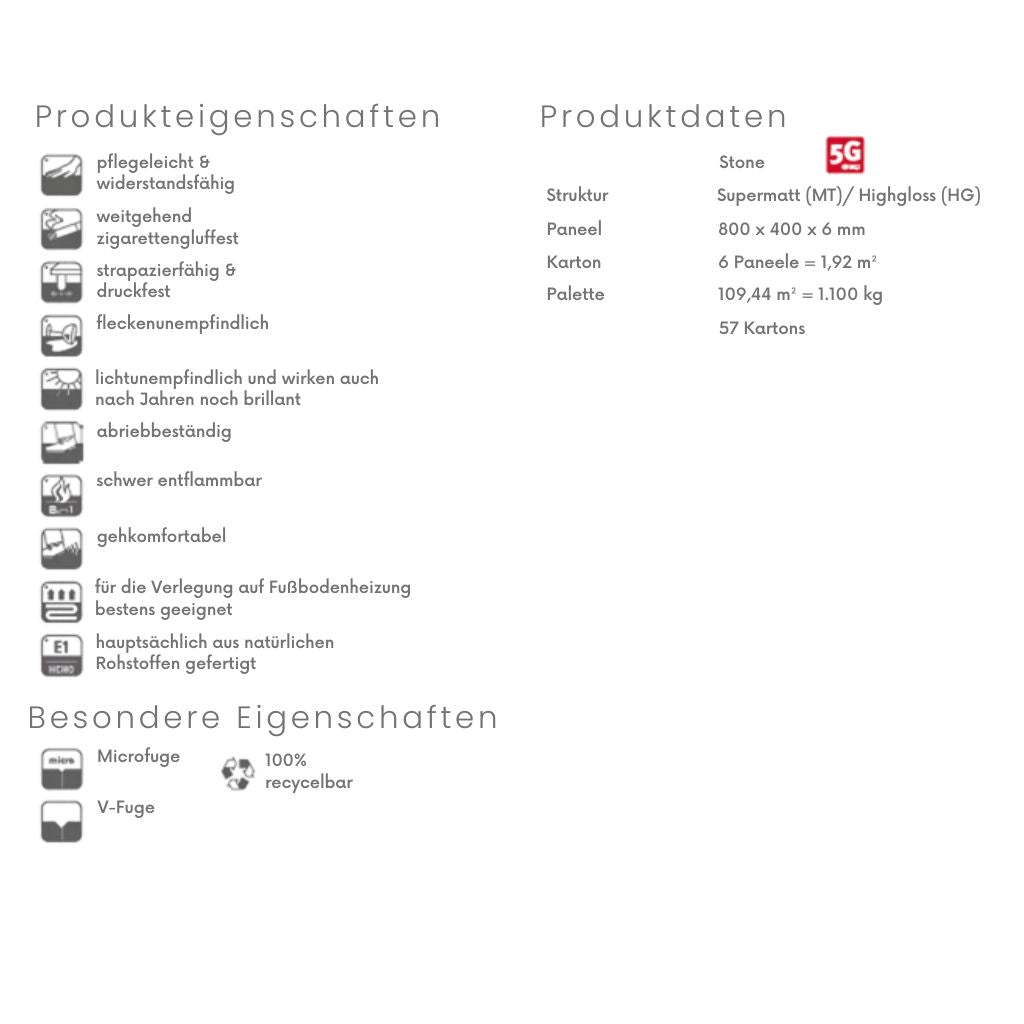 Produkteigenschaften Falquon Marmorata Chiara: Paneel 800 × 400 × 6 mm, Microfuge, Fußbodenheizung bei Reud Bodenarena