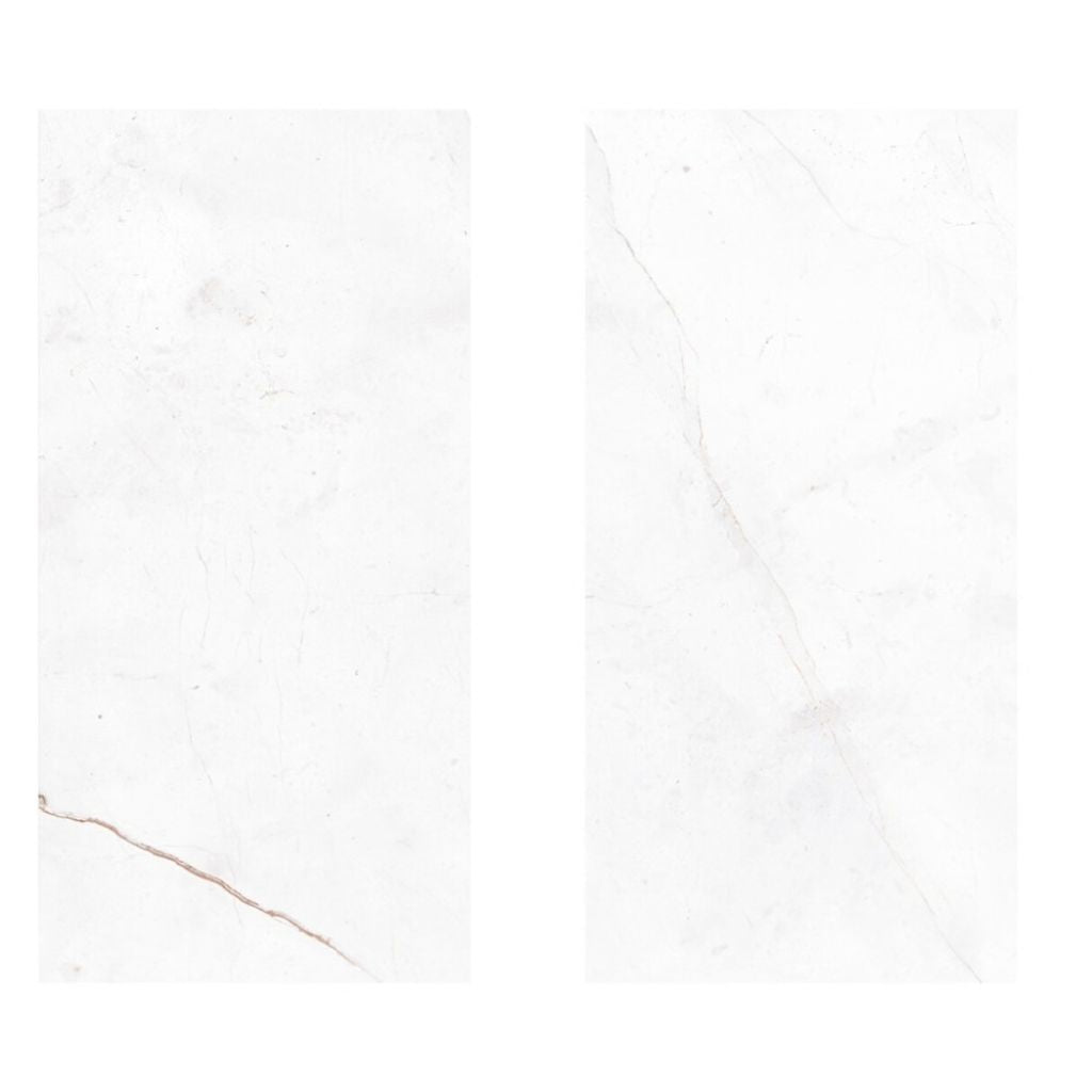 Zwei Paneele Falquon SPC Stone Marmorata Chiara 800 × 400 mm in weißer Marmoroptik von Reud Bodenaren