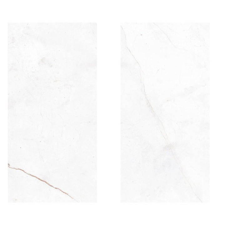 Zwei Paneele Falquon SPC Stone Marmorata Chiara 800 × 400 mm in weißer Marmoroptik von Reud Bodenaren