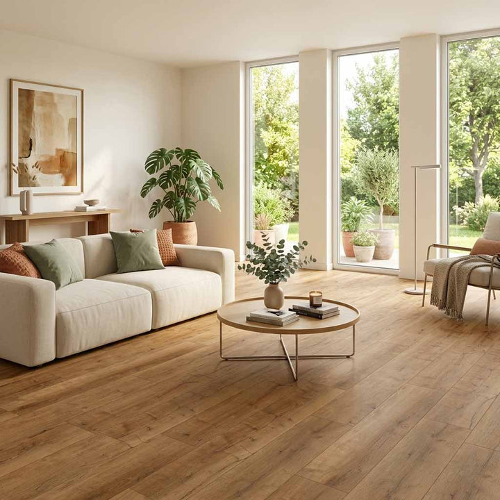 Decoflooring Eiche Castell Landhausdiele integrierter Trittschalldämmung Vinylboden Klick - Reud Bodenarena