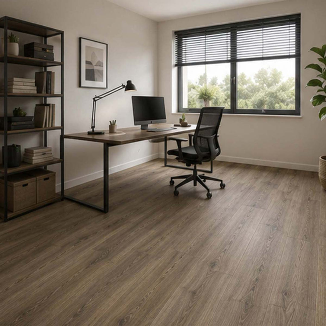 Klick Vinylboden Eiche Coffee Rustikal XXL GreenLine in einem modernen Arbeitszimmer