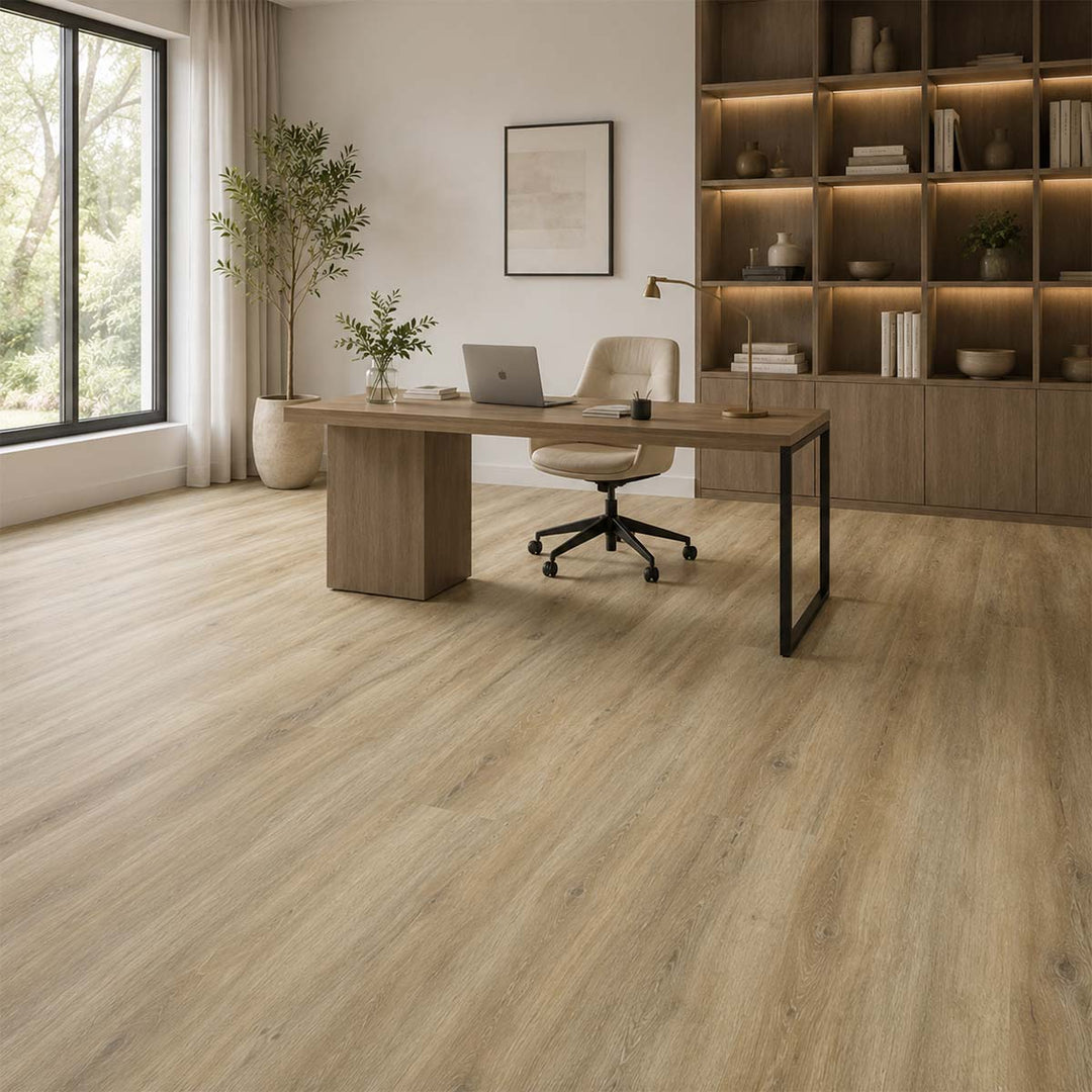Klick Vinylboden Eiche Nature Rustikal XXL GreenLine in einem modernen Arbeitszimmer