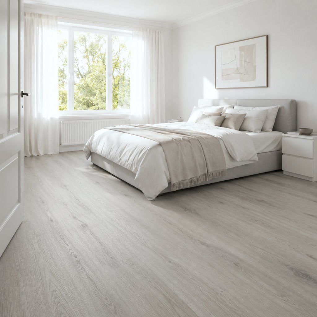 GreenLine Premium Plus XL Lissabon Eiche Polar weiß Landhausdiele Vinylboden - Schlafzimmer