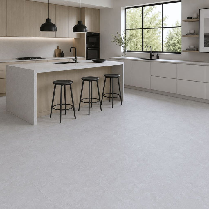 Laminat Fliesenoptik Classen Infinity Arktis Weißgrau in moderner Küche von Reud Bodenaren