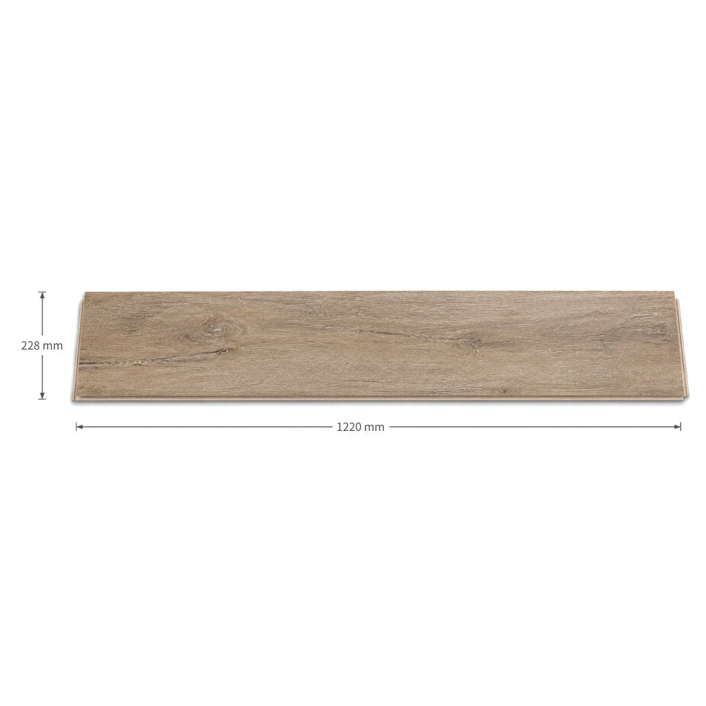 Einzelne Diele des Klick Vinylboden Eiche Hudson River gekalkt mit Maßangaben 1220 x 228 mm – Reud Bodenarena