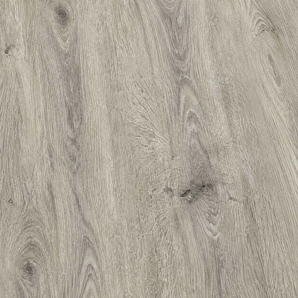 Nahaufnahme der grauen Eiche Holzoptik von Klick Vinyl Vero mit heller Struktur