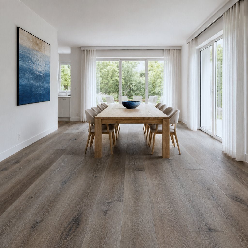 Vinylboden GreenLine Basic Plus XL Mississippi Eiche Natur im Esszimmer mit Massivholztisch