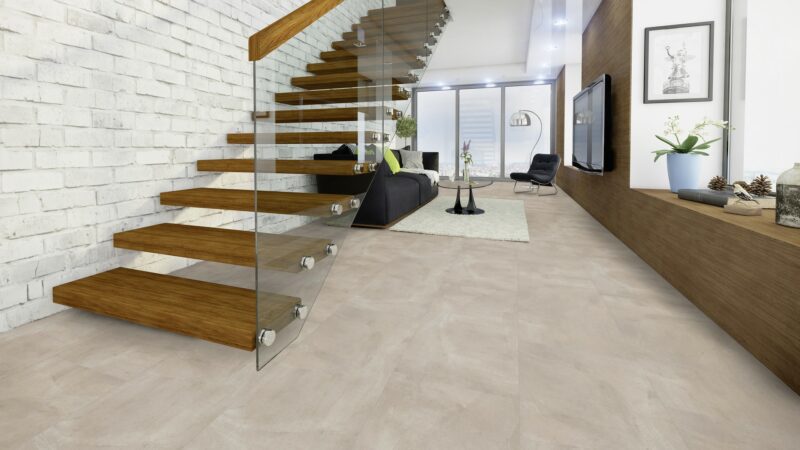 GreenLine Silent XL Stone Fliesenoptik Beton sand mit Trittschalldämmung Vinylboden Klick