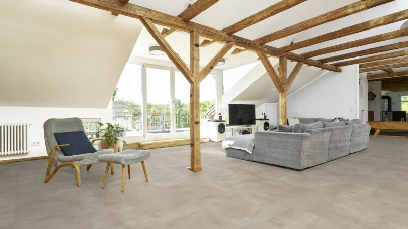 GreenLine Silent XL Stone Fliesenoptik Beton sand mit Trittschalldämmung Vinylboden Klick